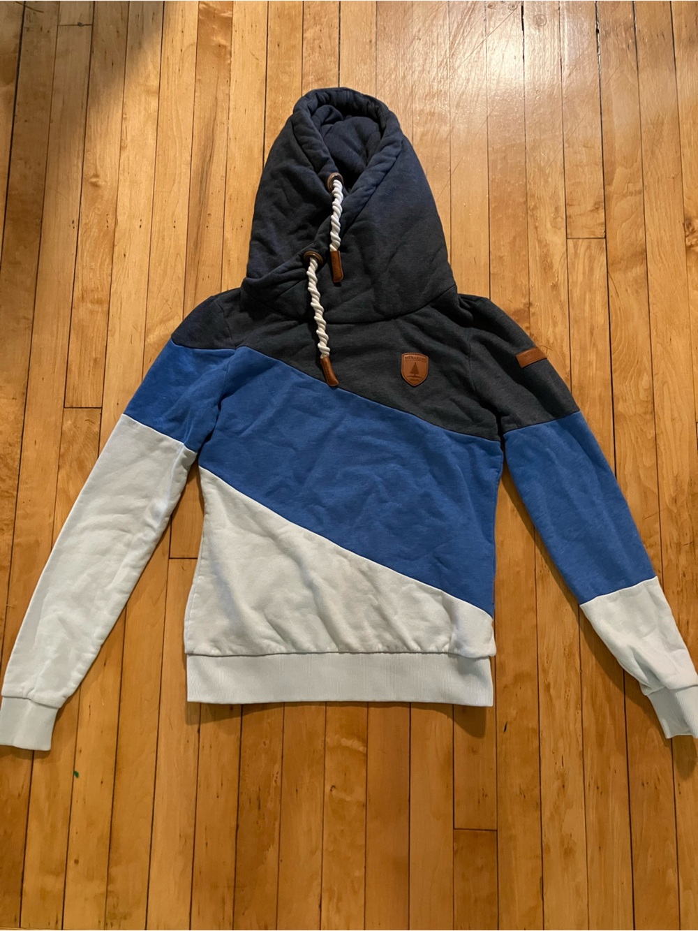 Wanakome Selene Color Block Blue Diagonal Stripes Hoodie Size Small